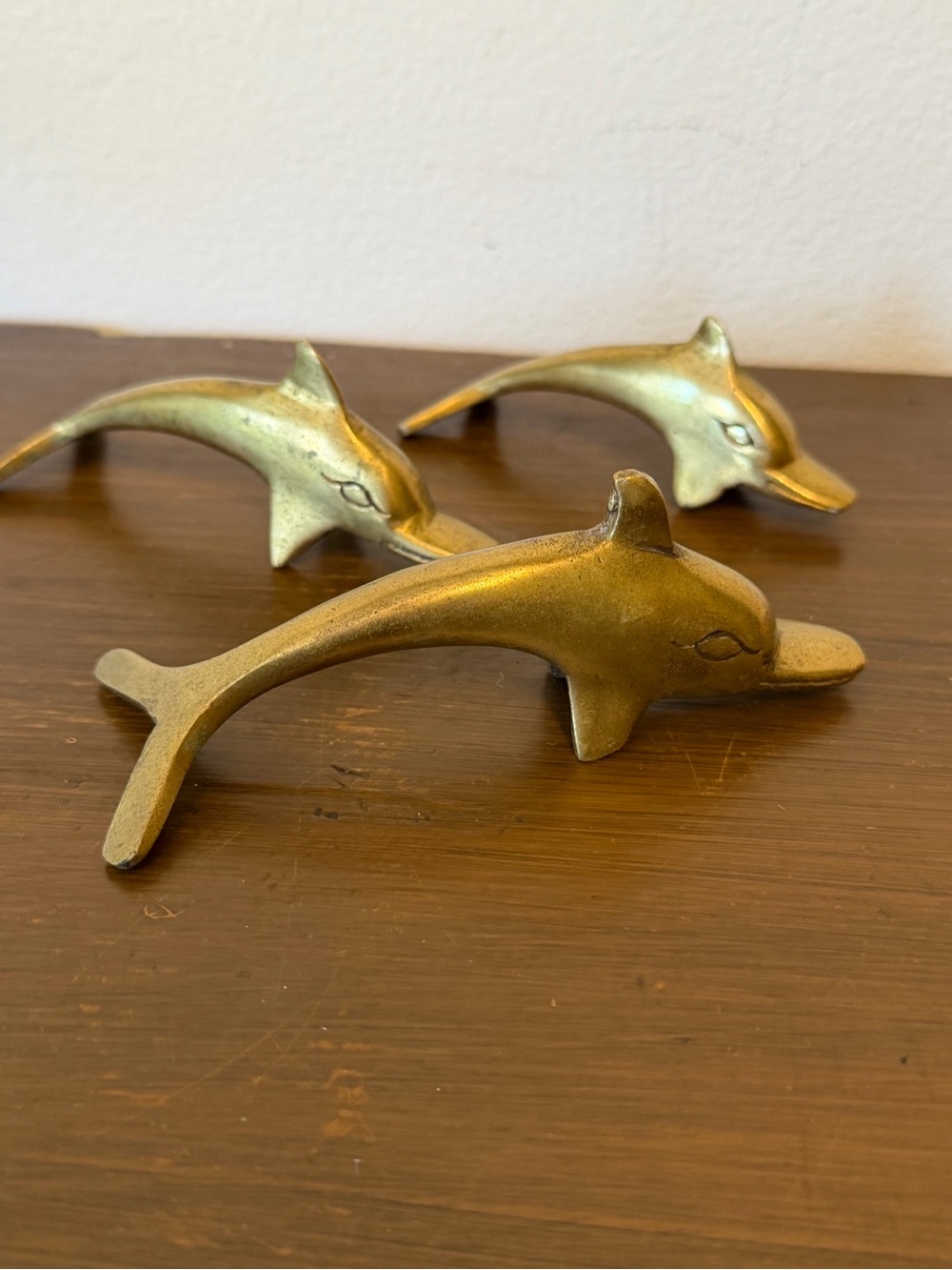 Vintage Brass Dolphin Figurines - three
